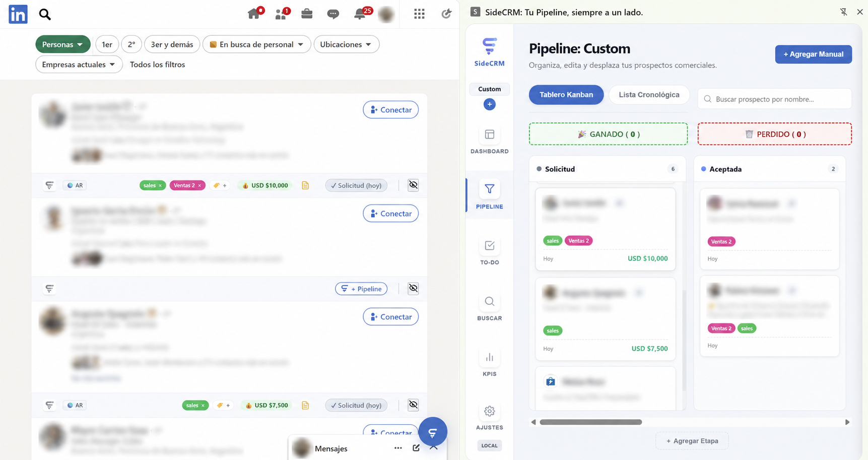 Tablero Kanban de SideCRM